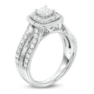 1.25 CT. T.W. Certified Canadian Cushion-Cut Diamond Double Frame Engagement Ring in 14K White Gold (I/I1)|Peoples Jewellers