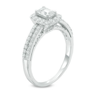 0.95 CT. T.W. Emerald-Cut Diamond Frame Double Row Engagement Ring in 14K White Gold|Peoples Jewellers