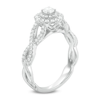0.50 CT. T.W. Certified Canadian Diamond Frame Twist Shank Engagement Ring in 14K White Gold (I/I2)|Peoples Jewellers