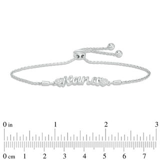 Diamond Accent "Nana" with Side Hearts Bolo Bracelet in Sterling Silver - 9.5"|Peoples Jewellers