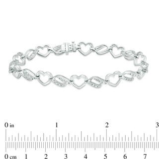 0.10 CT. T.W. Diamond Heart Link Bracelet in Sterling Silver - 7.5"|Peoples Jewellers