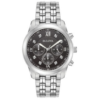 Men's Bulova Diamond Accent Chronograph Watch with Black Dial (Model: 96D136)|Peoples Jewellers