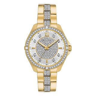 Ladies' Bulova Crystal Accent Gold-Tone Watch with Silver-Tone Dial (Model: 98L228)|Peoples Jewellers