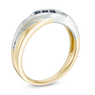 Ladies' Blue Sapphire Three Stone Slant Wedding Band in 10K Two-Tone Gold|Peoples Jewellers