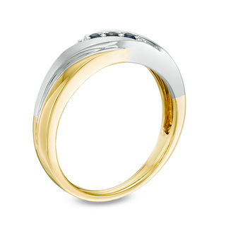 Men's Blue Sapphire Three Stone Slant Wedding Band in 10K Two-Tone Gold|Peoples Jewellers