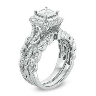 1.00 CT. T.W. Princess-Cut Diamond Frame Vintage-Style Bridal Set in 10K White Gold|Peoples Jewellers