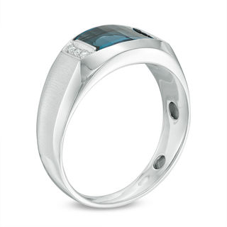 Men's Barrel-Cut London Blue Topaz and Diamond Accent Ring in 10K White Gold|Peoples Jewellers