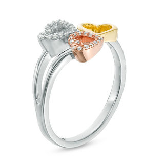 0.09 CT. T.W. Diamond Triple Heart Ring in Sterling Silver and 10K Two-Tone Gold|Peoples Jewellers