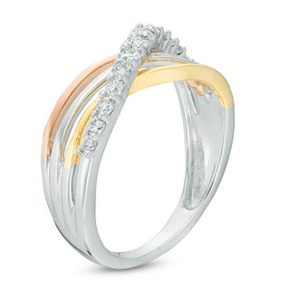 0.30 CT. T.W. Diamond Layered Crossover Ring in 10K Tri-Tone Gold|Peoples Jewellers