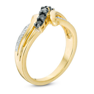 0.23 CT. T.W. Enhanced Black and White Diamond Five Stone Bypass Ring in 10K Gold|Peoples Jewellers
