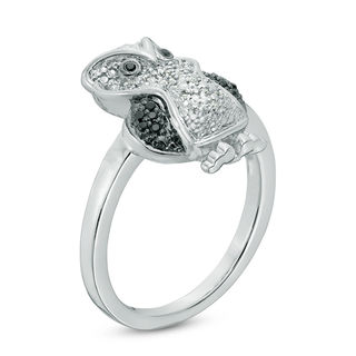 Enhanced Black and White Diamond Accent Owl Ring in Sterling Silver|Peoples Jewellers