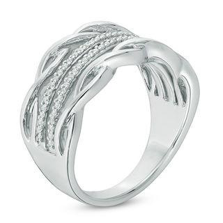 0.15 CT. T.W. Diamond Multi-Row Open Braid Ring in 10K White Gold|Peoples Jewellers
