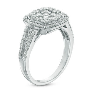 0.95 CT. T.W. Composite Diamond Cushion Frame Engagement Ring in 10K White Gold|Peoples Jewellers