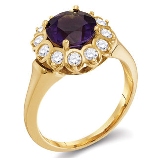 8.0mm Amethyst and 0.45 CT. T.W. Diamond Frame Ring in 14K Gold|Peoples Jewellers
