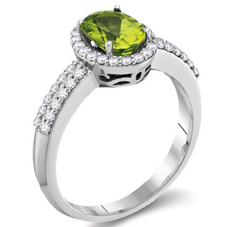 Oval Peridot and 0.41 CT. T.W. Diamond Frame Ring in 14K White Gold|Peoples Jewellers
