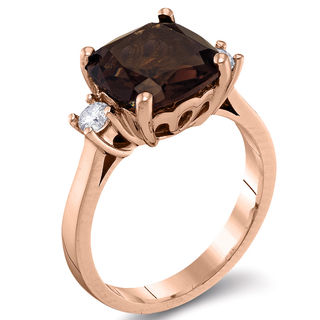10.0mm Cushion-Cut Smoky Quartz and 0.21 CT. T.W. Diamond Three Stone Ring in 10K Rose Gold|Peoples Jewellers
