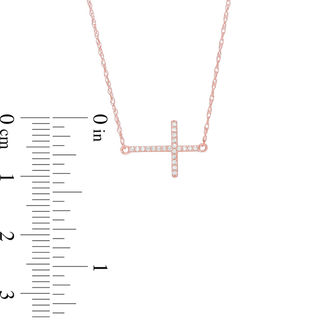 0.05 CT. T.W. Diamond Sideways Cross Necklace in 10K Rose Gold|Peoples Jewellers