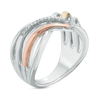 Diamond Accent Crossover Chevron Ring in Sterling Silver and 10K Two-Tone Gold|Peoples Jewellers