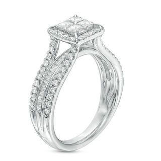 1.00 CT. T.W. Quad Princess-Cut Diamond Frame Multi-Row Engagement Ring in 14K White Gold|Peoples Jewellers