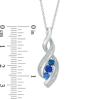 Lab-Created Blue Sapphire and Diamond Accent Cascading Three Stone Pendant in Sterling Silver|Peoples Jewellers