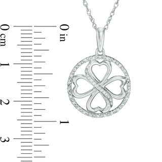 0.09 CT. T.W. Diamond Heart-Shaped Four Leaf Clover Circle Pendant in Sterling Silver|Peoples Jewellers