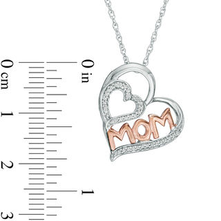 0.09 CT. T.W. Diamond "MOM" Tilted Double Heart Pendant in Sterling Silver and 10K Rose Gold|Peoples Jewellers