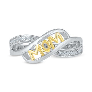 Diamond Accent "MOM" Crossover Ring in Sterling Silver and 10K Gold|Peoples Jewellers