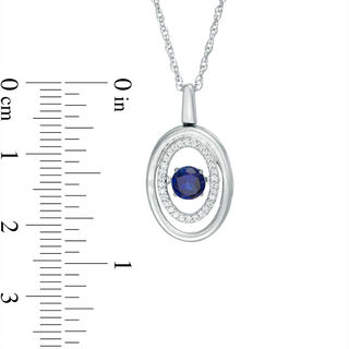 Unstoppable Love™ 4.8mm Lab-Created Blue Sapphire and 0.09 CT. T.W. Diamond Oval Pendant in Sterling Silver|Peoples Jewellers
