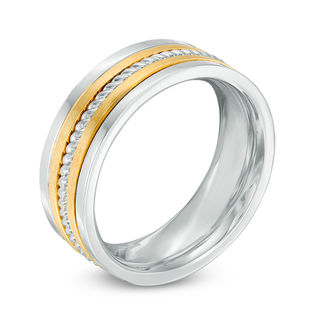 Men's 8.0mm Comfort Fit Rope Wedding Band in 14K Two-Tone Gold - Size 10|Peoples Jewellers