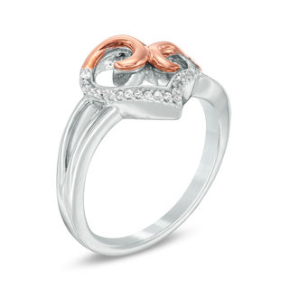 Diamond Accent Swirl Heart Ring in Sterling Silver and 10K Rose Gold|Peoples Jewellers