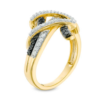 0.37 CT. T.W. White and Black Diamond Crossover Ring in 10K Gold|Peoples Jewellers