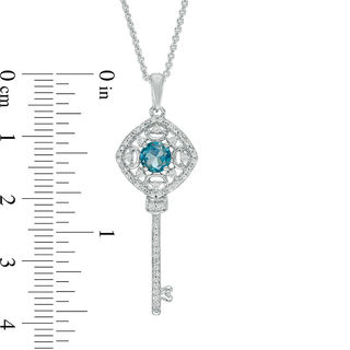 5.0mm London Blue Topaz and Lab-Created White Sapphire Key Pendant in Sterling Silver|Peoples Jewellers