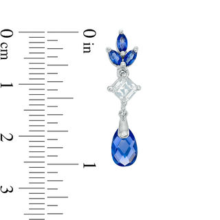 Multi-Shaped Lab-Created Blue and White Sapphire Floral Drop Earrings in Sterling Silver|Peoples Jewellers