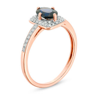 Oval Blue Sapphire and 0.12 CT. T.W. Diamond Rectangular Frame Ring in 10K Rose Gold|Peoples Jewellers