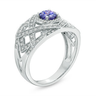 5.0mm Tanzanite and 0.23 CT. T.W. Diamond Woven Geometric Ring in 10K White Gold|Peoples Jewellers