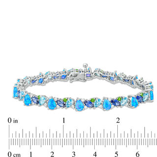 Multi-Gemstone Cluster and Lab-Created White Sapphire Bracelet in Sterling Silver - 7.25"|Peoples Jewellers
