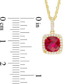 7.0mm Cushion-Cut Lab-Created Ruby and White Sapphire Frame Pendant and Ring Set in 10K Gold|Peoples Jewellers