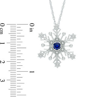4.0mm Lab-Created Ceylon Sapphire and Diamond Accent Snowflake Pendant in Sterling Silver|Peoples Jewellers