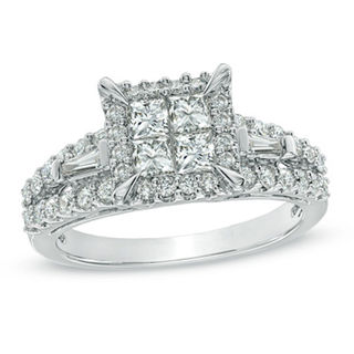 1.25 CT. T.W. Quad Princess-Cut Diamond Frame Engagement Ring in 14K White Gold|Peoples Jewellers