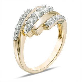 Lab-Created White Sapphire Five Stone Bypass Ring in 10K Gold|Peoples Jewellers