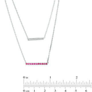 Lab-Created Ruby and Diamond Accent Double Strand Bar Necklace in Sterling Silver|Peoples Jewellers