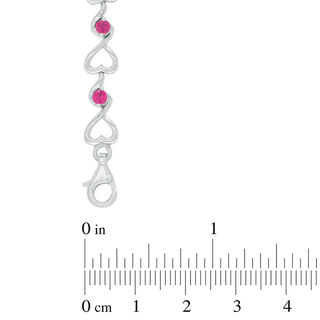 3.0mm Lab-Created Ruby Cascading Hearts Bracelet in Sterling Silver - 7.5"|Peoples Jewellers