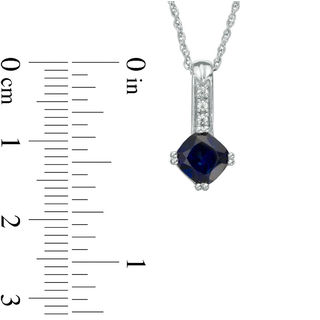 6.0mm Cushion-Cut Lab-Created Blue Sapphire and Diamond Accent Drop Pendant in 10K White Gold|Peoples Jewellers