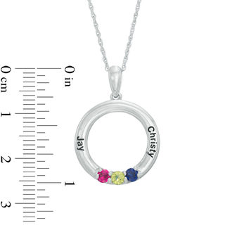 Mother's Simulated Birthstone Circle Pendant in Sterling Silver (3 Stones and 2 Names)|Peoples Jewellers