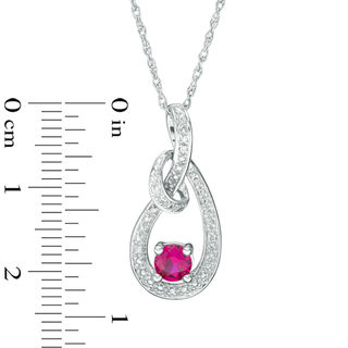 4.5mm Lab-Created Ruby and Diamond Accent Looping Teardrop Pendant in Sterling Silver|Peoples Jewellers