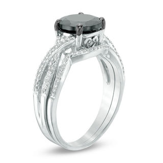 1.95 CT. T.W. Black and White Diamond Twist Bridal Set in 14K White Gold|Peoples Jewellers