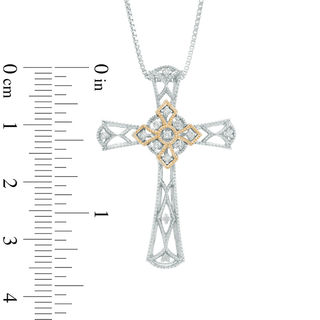 0.09 CT. T.W. Diamond Vintage-Style Cross Pendant in Sterling Silver and 14K Gold|Peoples Jewellers