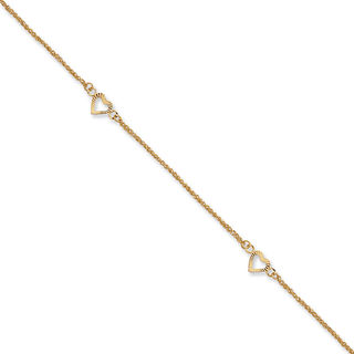 Diamond-Cut Heart Adjustable Anklet in 14K Gold - 10"|Peoples Jewellers