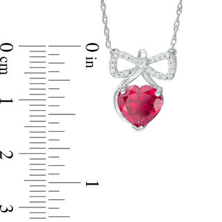 8.0mm Heart-Shaped Lab-Created Ruby and Diamond Accent Bow Necklace in Sterling Silver|Peoples Jewellers
