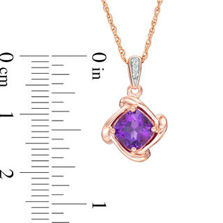 6.0mm Cushion-Cut Amethyst and Diamond Accent Tilted Swirl Frame Pendant in 10K Rose Gold|Peoples Jewellers